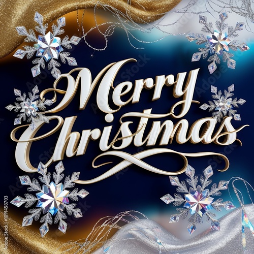 Royal Merry Christmas: Elegant Gold and Iridescent Snowflake Celebration