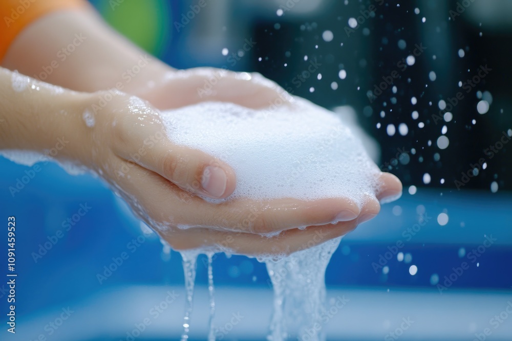 Fototapeta premium Soap Bubbles on Soft Hands