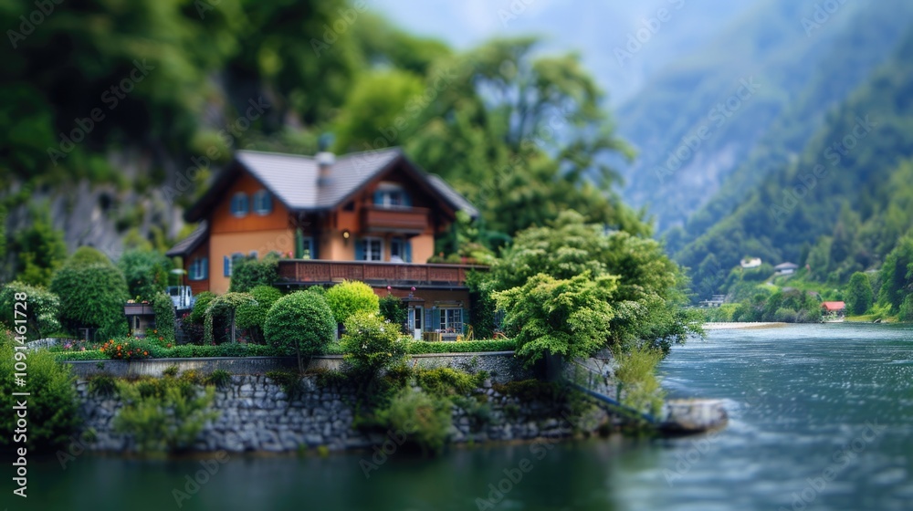 Obraz premium A house sitting on top of a lush green hillside, perfect for rural or countryside scenes