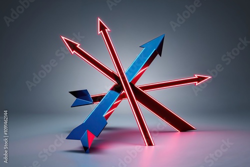 Vibrant 3D Neon Arrows Collision in Modern Graphic Design photo