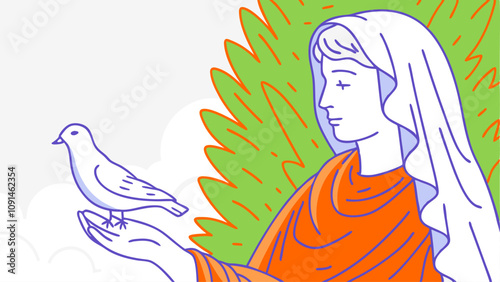 Peace Dove Illustration: Vector EPS Graphic - Woman, Orange, White Dove. photo