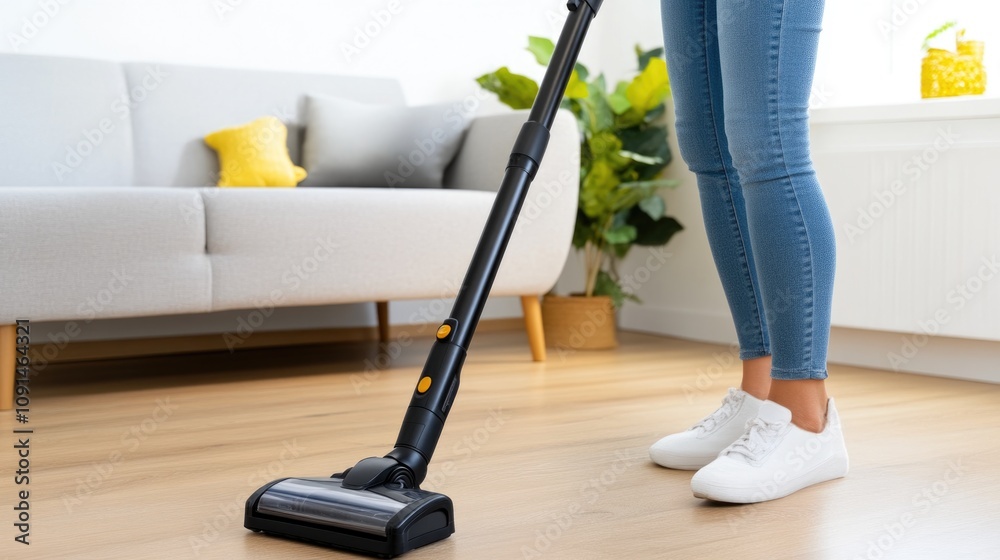 Fototapeta premium Easy Cleaning of High Spaces with Cordless Vacuum