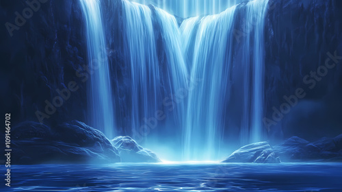 Abstract waterfalls blue background liquid surface light rays nature water texture. Cascading Light Rays. Illustration