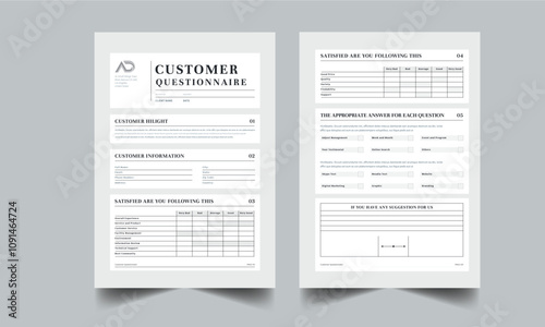 Customer Questionnaire layout design with 3 page concept design for business informational subject project