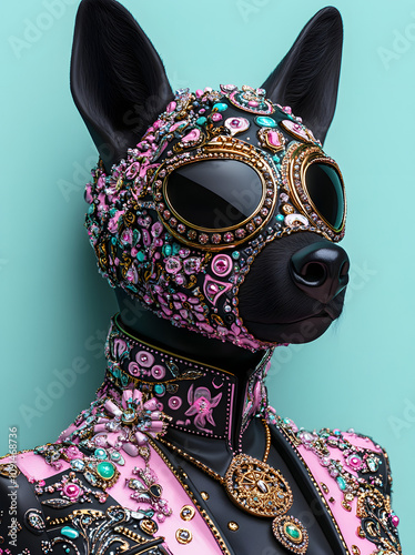Luxurious Portrait of Ornate Bejeweled Canine Figure