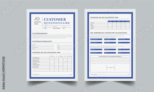 Customer Questionnaire layout design with 3 page concept design for business informational subject project