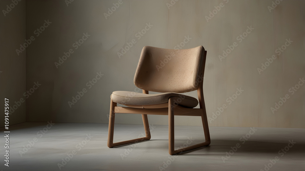 Fototapeta premium a minimal chair with shades of beige against a natural color wall