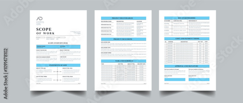Scope Of Work layout design with 3 page concept design for business informational subject project