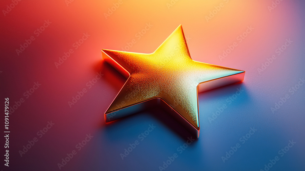 Obraz premium A simple golden star featuring a subtle shadow effect, set against a soft white gradient background. The design conveys elegance and simplicity, perfect for various festive themes.