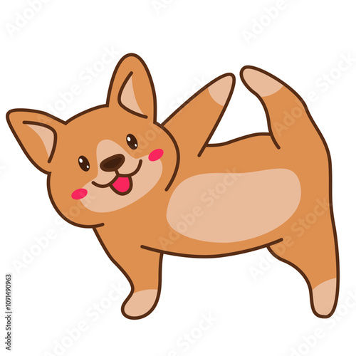 Corgi puppy yoga pose