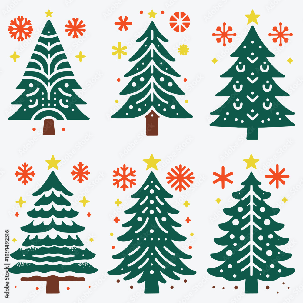 Fototapeta premium Christmas Tree Silhouette Collection Clip Art Vector illustration Isolated on White Background