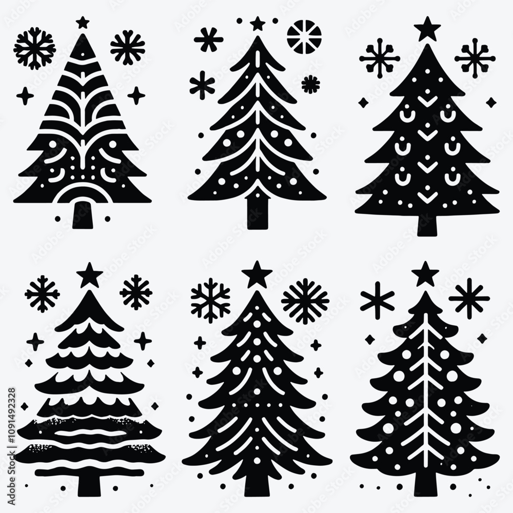 Obraz premium Christmas Tree Silhouette Collection Clip Art Vector illustration Isolated on White Background