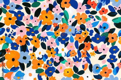 Abstract illustration of vibrant multi colored flowers and plants