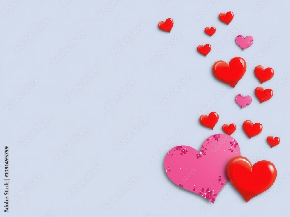 Elegant red heart pattern on a white background, heart shape, wallpaper Elegant red heart pattern on a white background, heart shape, wallpaper