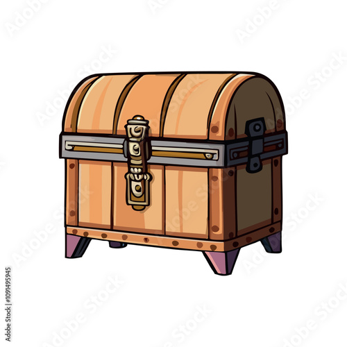 Cartoon Wooden Treasure Chest with Lock