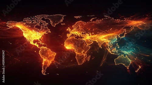 Vibrant Earth Visualization Showing Global Connectivity and Rapid Activity photo