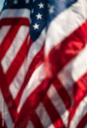 Close-up of American flags waving in the wind, showcasing patriotism and celebration.

 photo