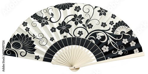 Classic Contrast A classic black and white fan where a white s intricately weaves through a dense arrangement of black floral designs creating a bold visual statement. photo