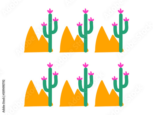 Abstract desert mountain with cactus plant vector illustration
