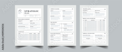  Strategic Plan layout design with 3 page concept design for business informational subject project