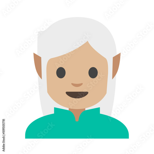  A clipart illustration of a light skinned and long white hair Elf man, isolated on a white background