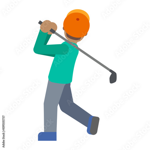  A clipart illustration of man in action while playing golf, isolated on a white background 