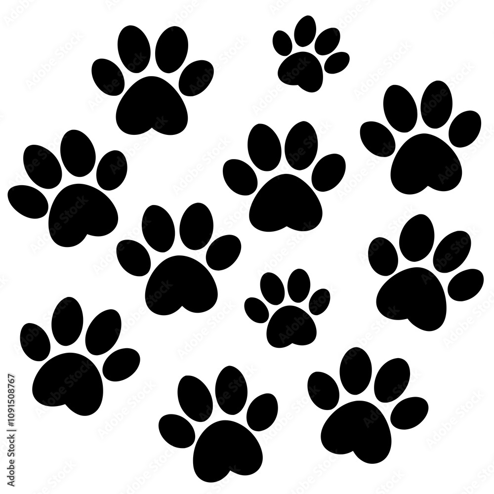 Fototapeta premium Dog Paw , Dog Paw Print Vector, Dog Paw Print Silhouette Vector