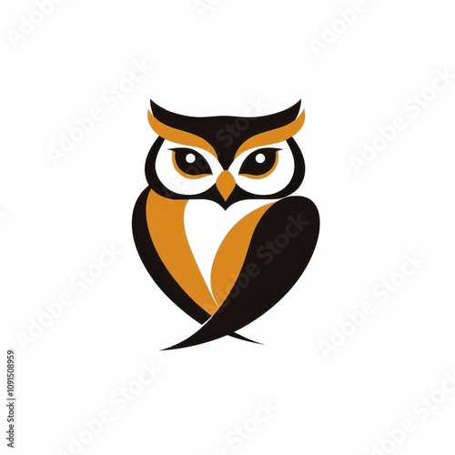 Stylized owl logo featuring bold black, white, and orange colors against a clean white background. photo