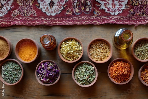 Organic Arrangement of Essential Oils and Dried Herbs