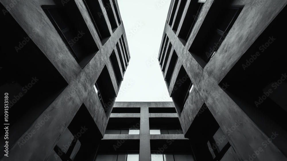 A powerful display of urban architecture in monochrome, showcasing buildings reaching dramatically towards the sky, capturing a sense of timeless modernity and ambition.