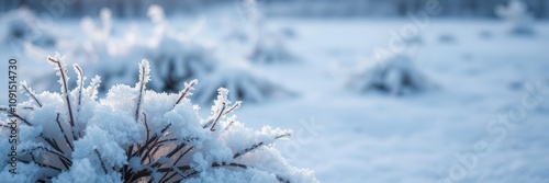 A serene winter landscape featuring snow-covered trees and a frozen lake, snowy, tranquil photo