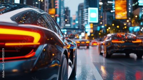 Futuristic Smart City Street View with Modern Vehicles