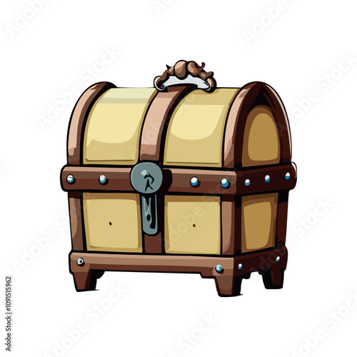 Cartoon Golden Treasure Chest with Lock