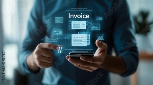 Wallpaper Mural Icons of factories and documents around the word "Invoice" Torontodigital.ca