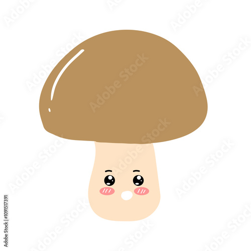 kawaii mushroom cartoon design element. Funny happy cute happy small smiling mushroom porcini.Vector flat cartoon character illustration kawaii icon.Isolated on white background.Mushroom photo