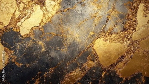 Gold and marble background with golden veins of rock