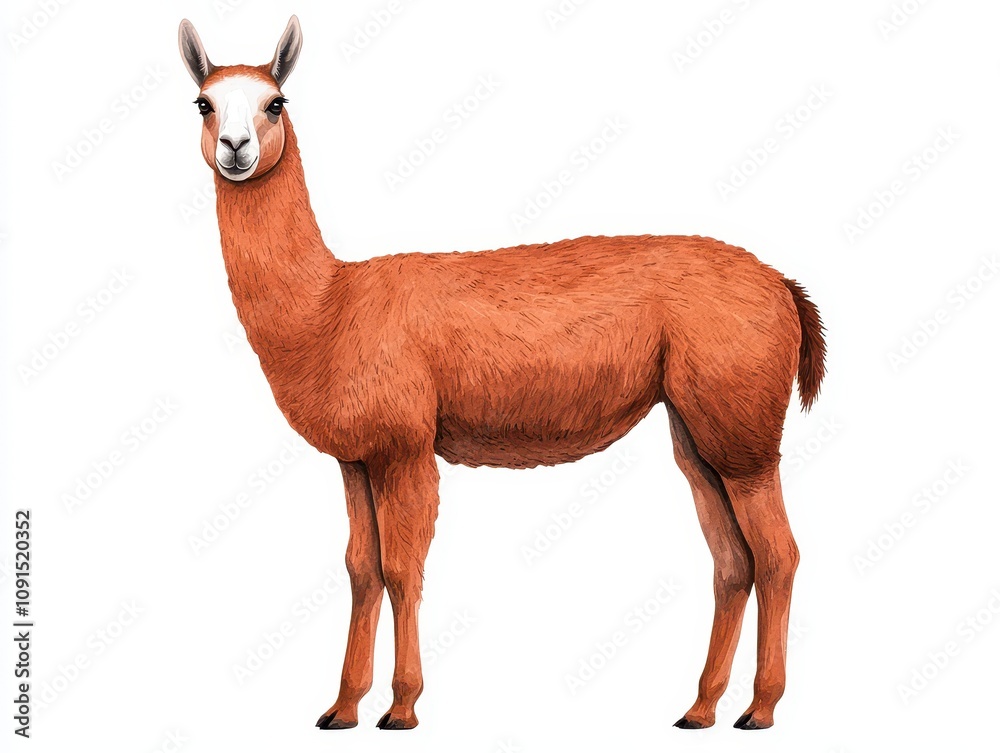 A realistic illustration of a llama standing gracefully in an isolated background. A realistic illustration of a llama standing gracefully in an isolated background.