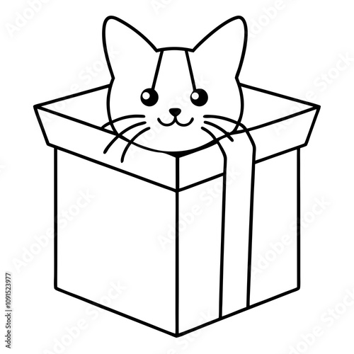 Holiday Cat Hiding in Box Vector Illustration.