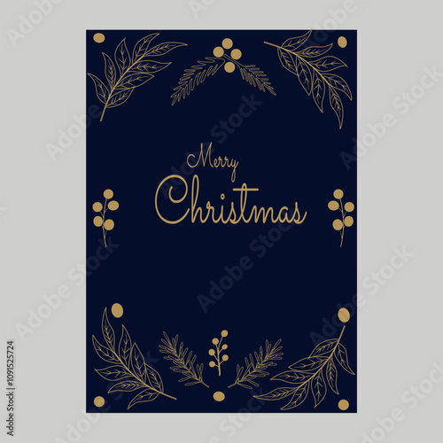 Merry Christmas, a modern postcard with elements of congratulatory text, inscriptions on a blue background in a vector.
