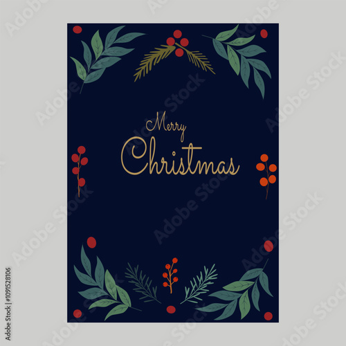 Merry Christmas, a modern postcard with elements of congratulatory text, inscriptions on a blue background in a vector.
