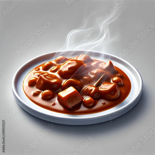 Hot Stew on a Plate with Rising Steam – Comfort Food Concept