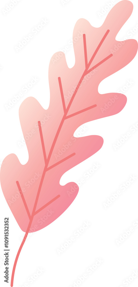 Obraz premium Minimalist vector illustration featuring a stylized pink oak leaf with gradient colors, isolated on a white background, ideal for nature themed designs