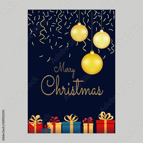 Merry Christmas, a modern postcard with elements of congratulatory text, inscriptions on a blue background in a vector.
