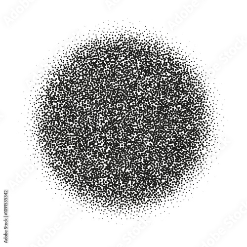 Gradient dots with grainy texture and noise effect. Circular halftone sphere with spray pattern and brush texture. Flat vector illustration isolated on white background.s