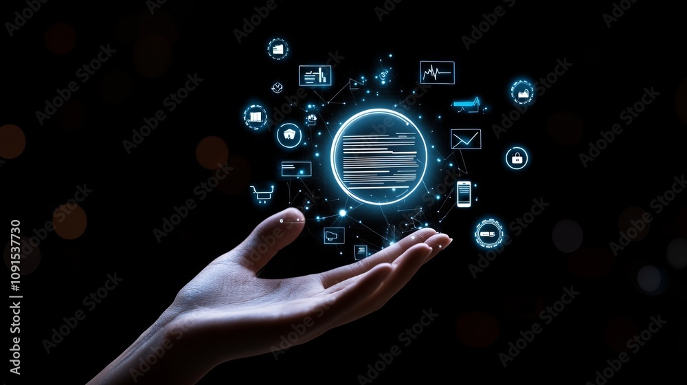 Fototapeta premium Glowing document icon on virtual reality background