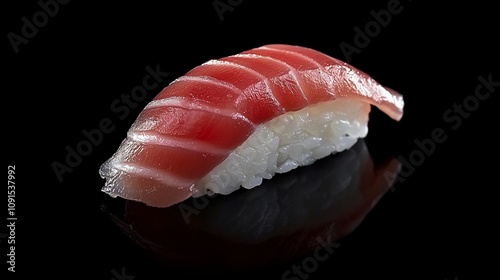 Delicate Slice of Yellowtail Sushi on a Minimalist Black Background