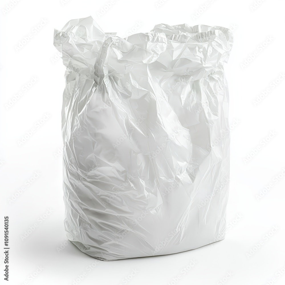 Fototapeta premium Crisp white plastic bag: wrinkled texture and environmental impact