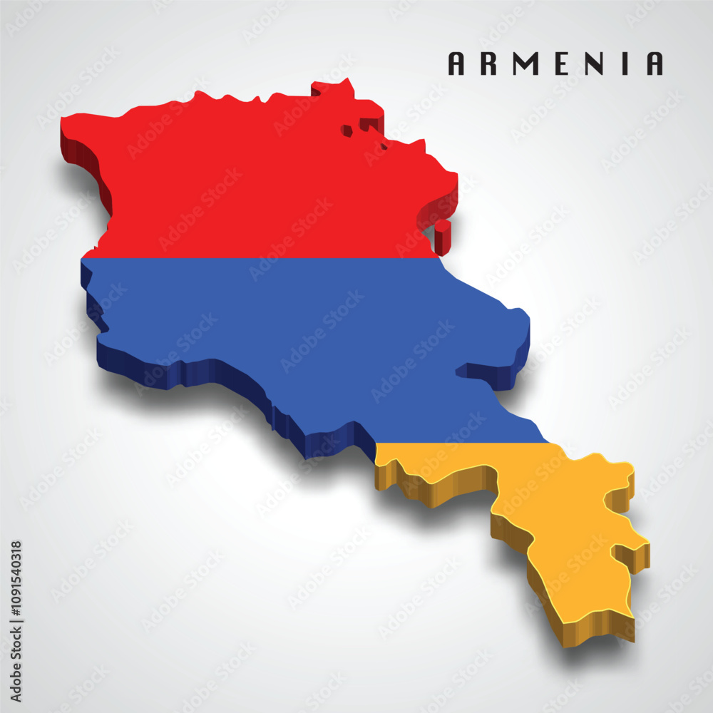 Fototapeta premium Map of Armenia with National Flag Overlay