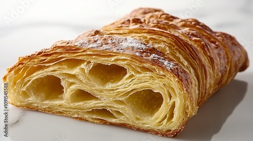 Mouthwatering Buttery Croissant with Flaky Layers and Golden Brown Crust photo