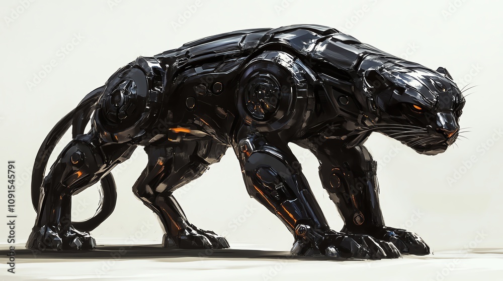 Fototapeta premium A sleek robotic panther design, showcasing the fusion of nature and technology in a captivating form.